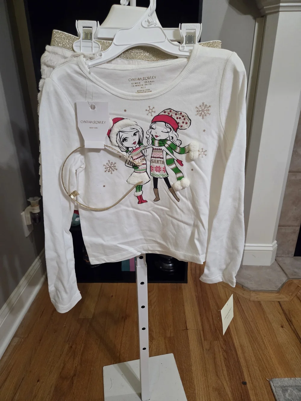 Cynthia Rowley White Girls' Holiday Graphic Long-Sleeve Top Skirt And Headband
